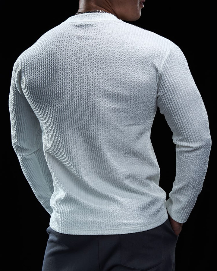 Jersey de cuello redondo con rejilla texturizada y camisa de manga larga ajustada para hombre