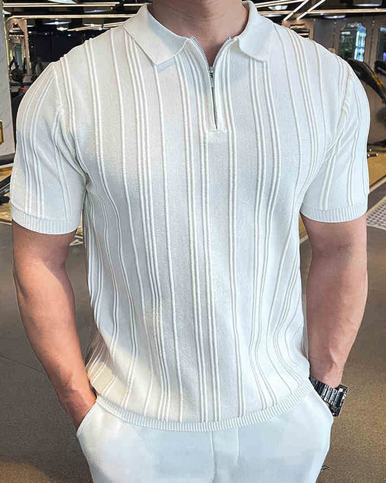 Half Zip Polo Knitted Short Sleeves New - Ahaselected