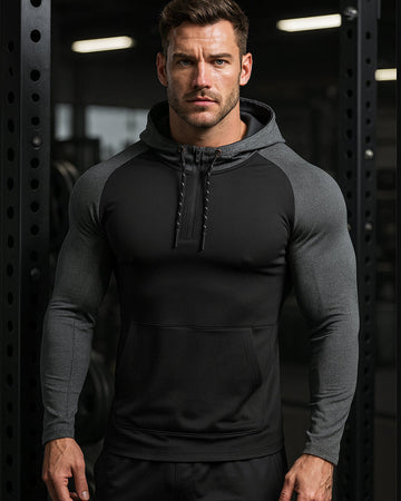 Maglia sportiva da uomo con cappuccio e maniche lunghe