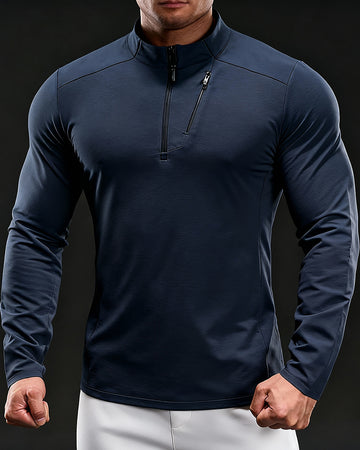 (Warm Edition)Men’s Thermal Half-Zip Stand Collar Performance Training Top