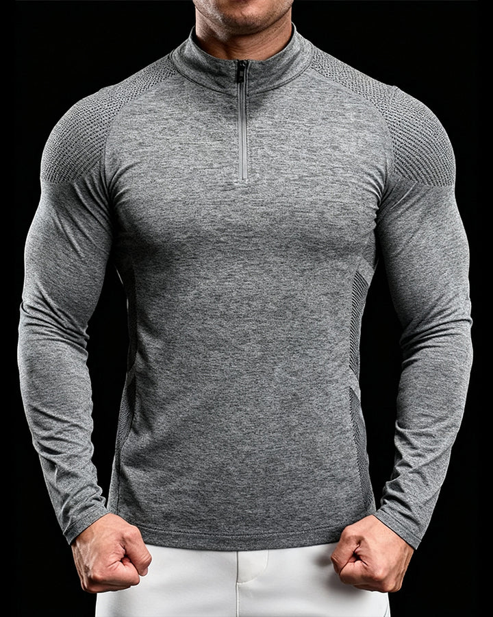 Slim Fit Long Sleeve Half-Zip Training Shirt with Textured Pattern
