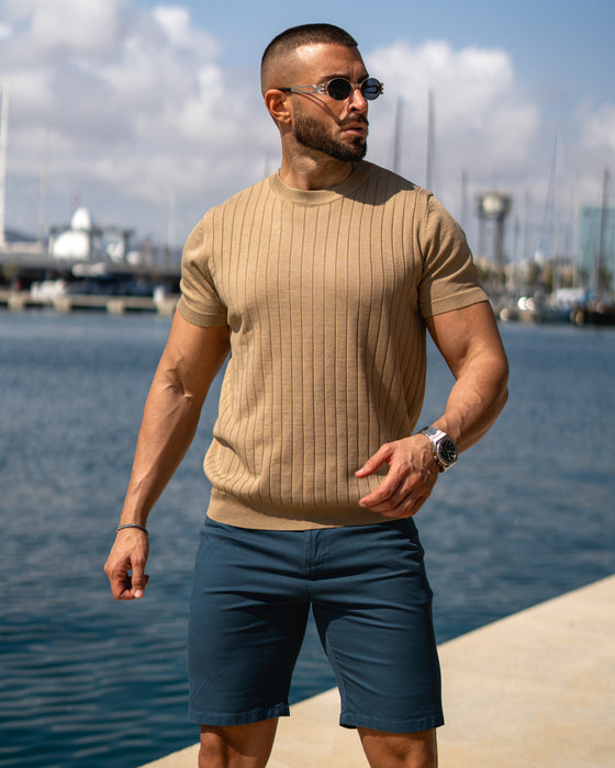 Ribbed Crew Neck Knit T Shirt New - Ahaselected