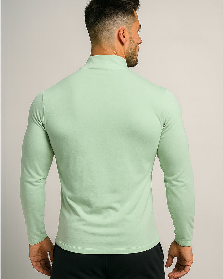 Top da allenamento da uomo a maniche lunghe con collo alto e mezza cerniera
