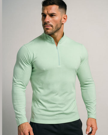 Top da allenamento da uomo a maniche lunghe con collo alto e mezza cerniera