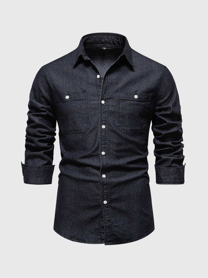 Camisa vaquera con botones y algodón elástico para mujer