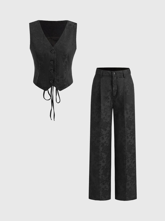 Satin Jacquard Long Pants Set - Ahaselected