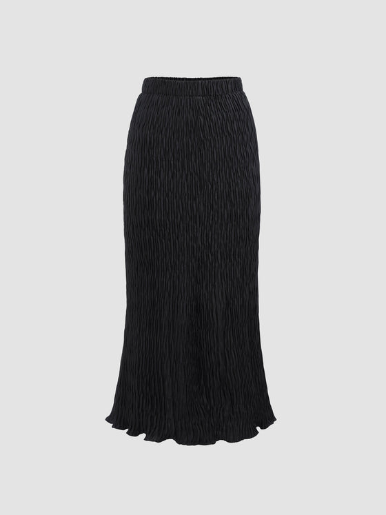 Solid Textured A-Line Midi Skirt - Ahaselected