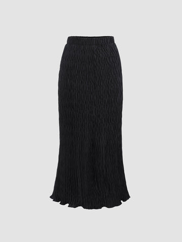 Solid Textured A-Line Midi Skirt