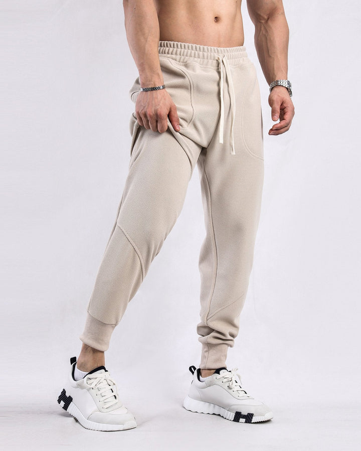 Waffle Pattern Paneled Straight Leg Sweatpants(Final Sale–No Return or Exchange)