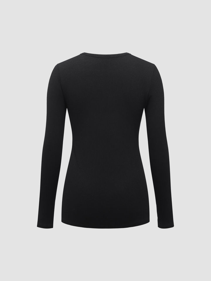 V-Neck Slit Long Sleeve Shirt