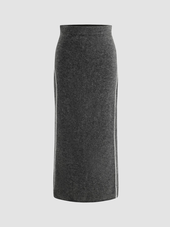 Cozy Color-Block Stretchy Long Skirt - Ahaselected