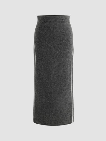 Cozy Color-Block Stretchy Long Skirt