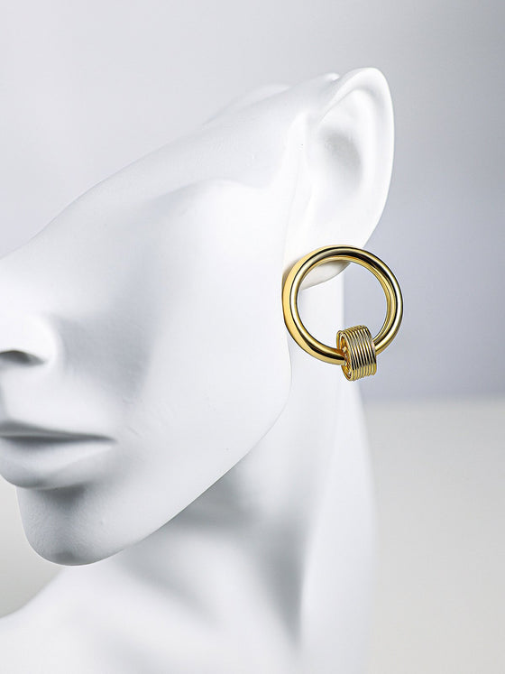 Round Double Circle Gold Metal Earrings - Ahaselected