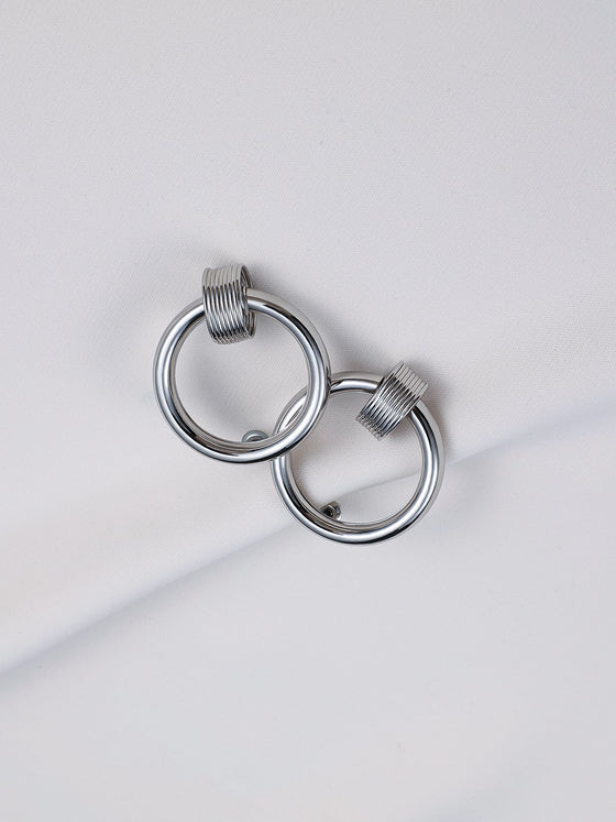 Round Double Circle Sliver Metal Earrings - Ahaselected