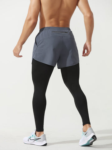 Pantalón de entrenamiento de intervalos 2 en 1, mallas de compresión y pantalones cortos