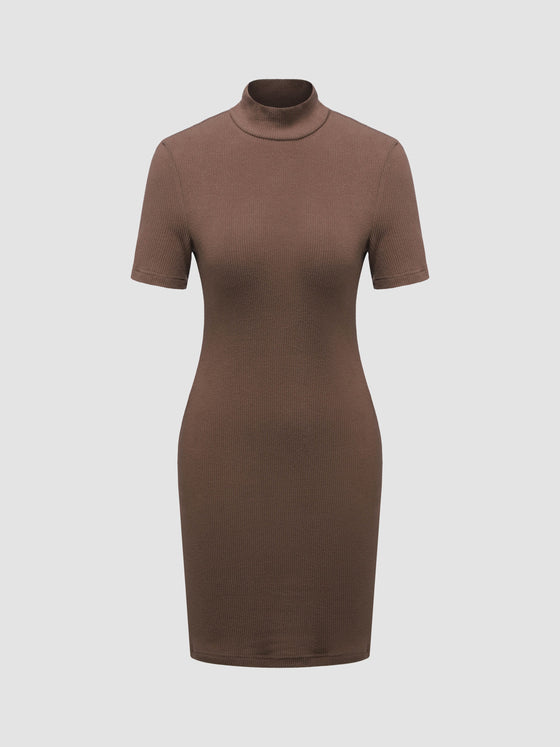 Ribbed Crewneck Short Sleeve Tee Dress - Ahaselected