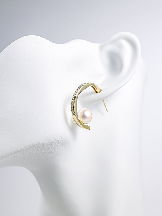 Metal Pearl Diamond Earrings - Ahaselected