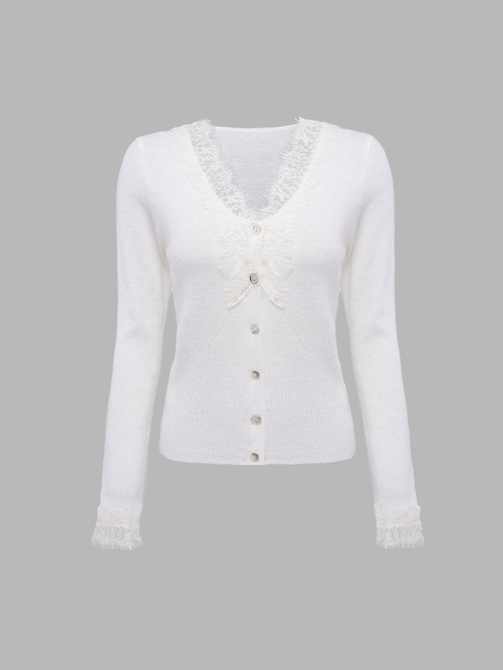 Women's Lace Trimmed Knitted Cardigan
