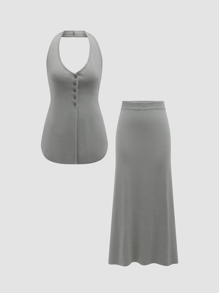 Elegant Knitted Vest & Long Skirt Matching Set