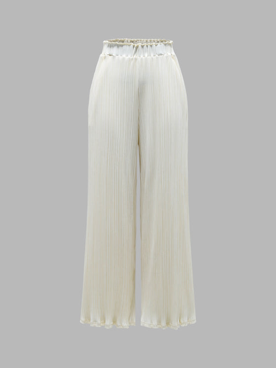 Comfy Elastic Waist Pleated Wide Leg Pants - Ahaselected