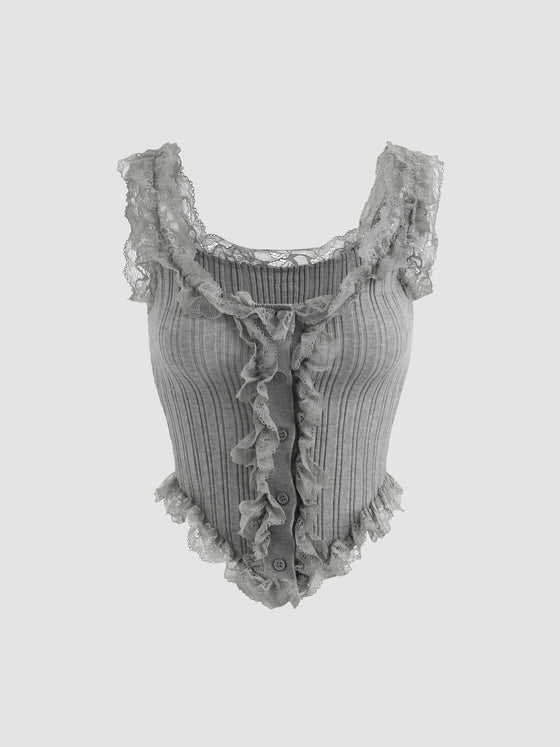 Women's Lace Trimmed Knitted Vest - Ahaselected