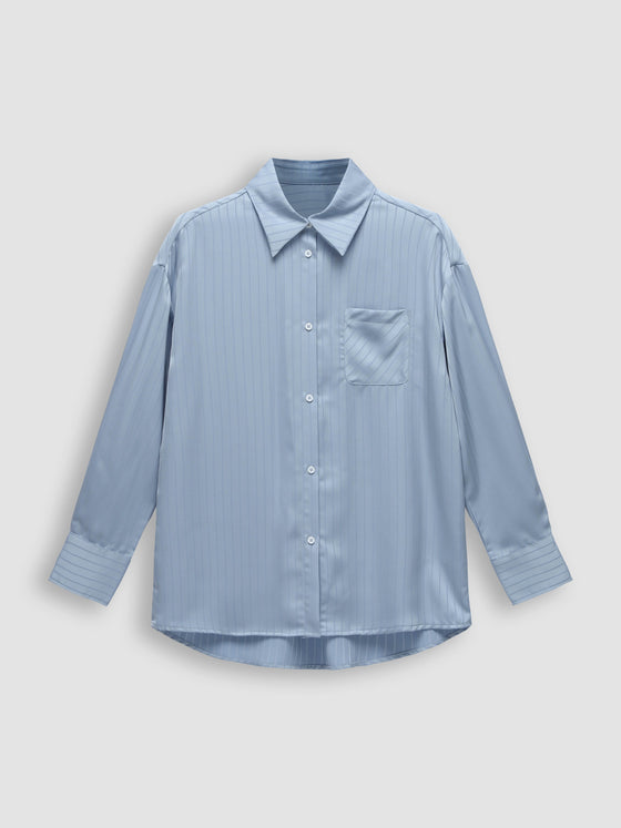 Satin Striped Oversized Long Sleeve Shirt - Ahaselected