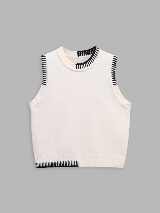 Asymmetrical Color-Block Knitted Whipstitched Vest - Ahaselected