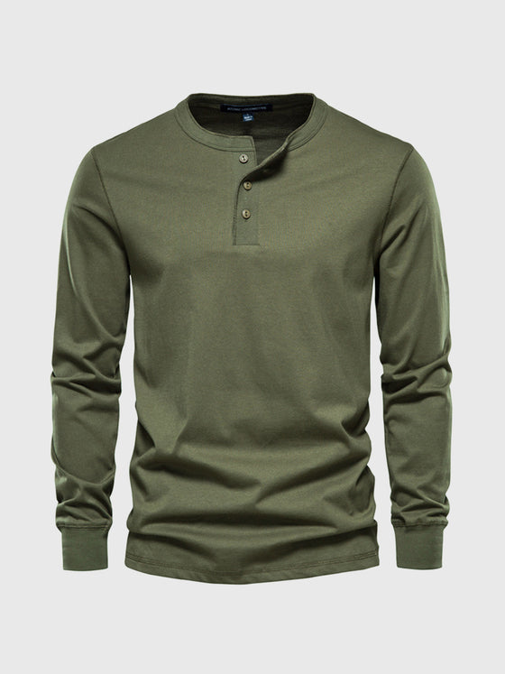 Classic Cotton long Sleeve Henley Shirt - Ahaselected