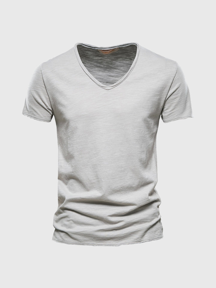 T-shirt a V in cotone slub