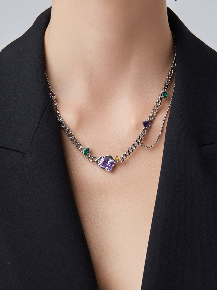Purple Zircon Layered Pendant Necklace