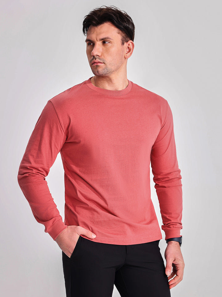 Camiseta de algodón de manga larga con cuello redondo