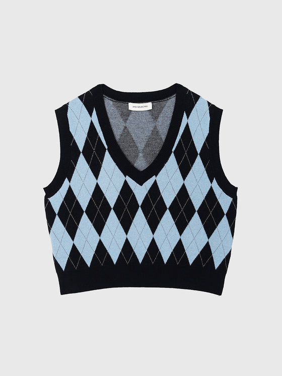 Knitted Diamond V-neck Vest - Ahaselected
