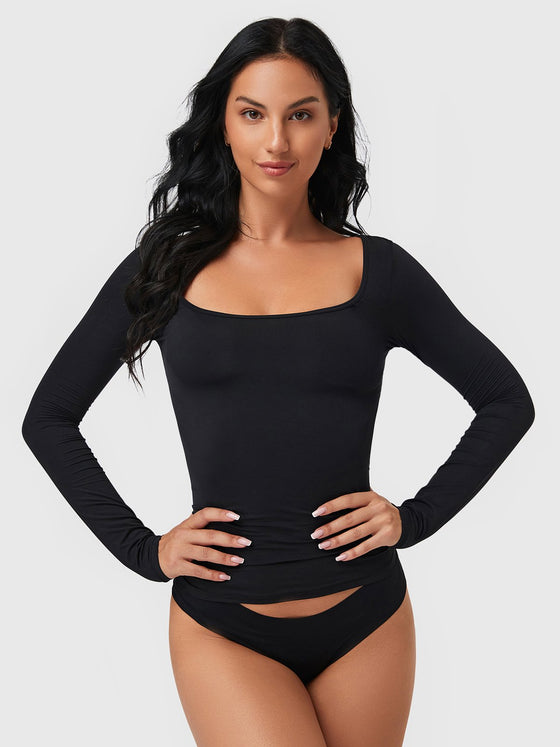 Soft Smoothing Scoop Long Sleeve T-Shirt - Ahaselected