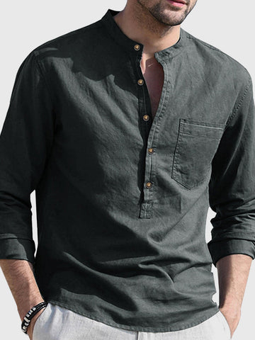 Camisa de manga larga de lino y algodón M