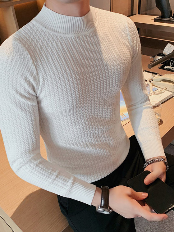 Mock-Neck Texture Baselayer Sweater - Ahaselected