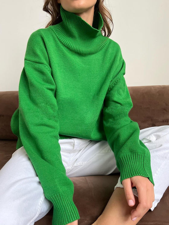 Turtle-Neck Solid Loose Sweater - Ahaselected