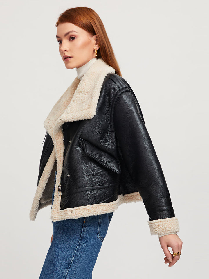 Veste aviateur en cuir shearling doublée en sherpa