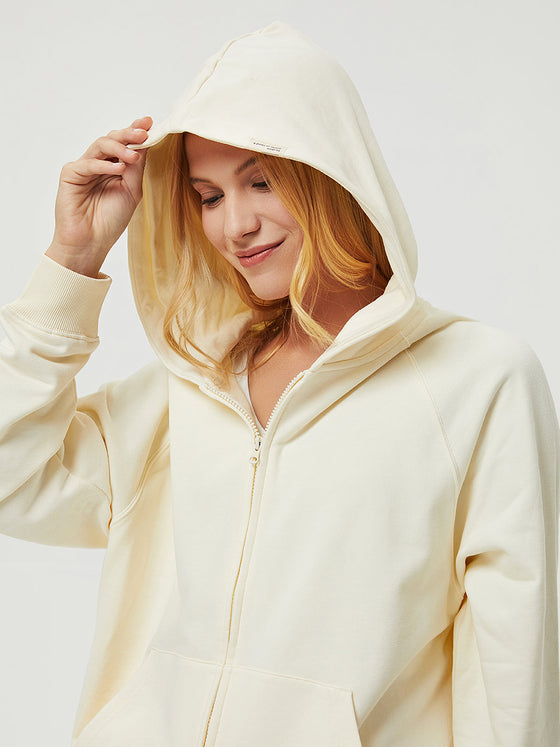 Terry Fleece Cloud Nine Zip Hoodie-Warm White - Ahaselected
