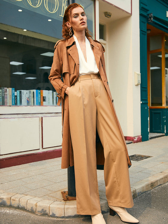 High Waisted Pleated Wide Leg Pant - Ahaselected