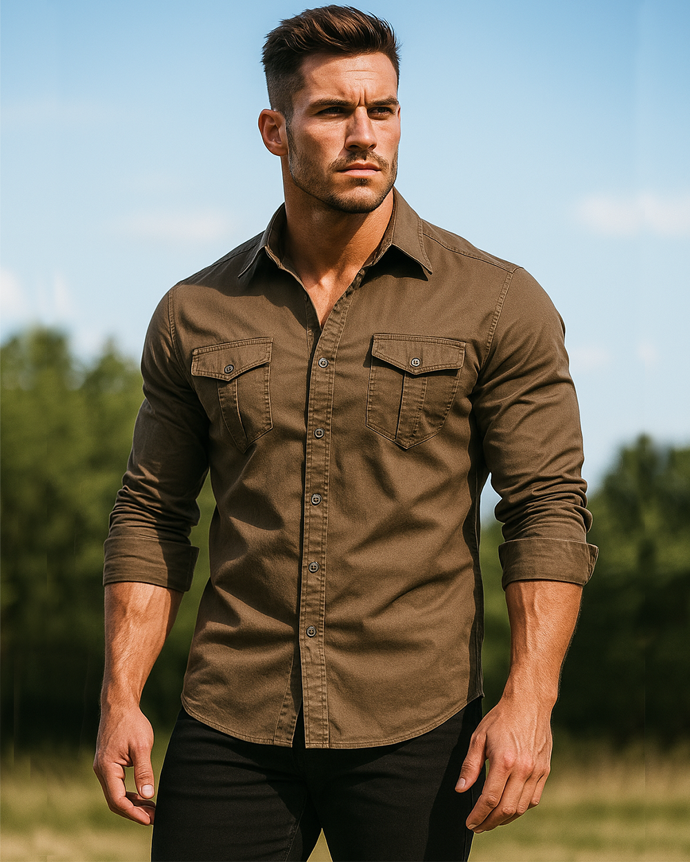 Classic Cotton Blend Button-Up Shirt - Ahaselected