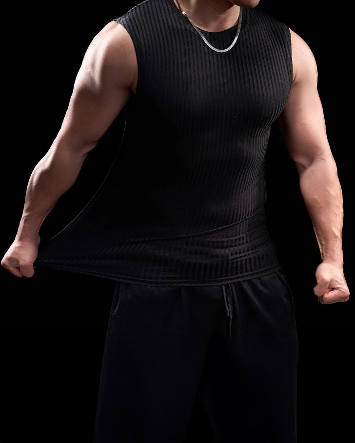 High Stretch Ribbed Stripe Crew Neck Vest - Ahaselected