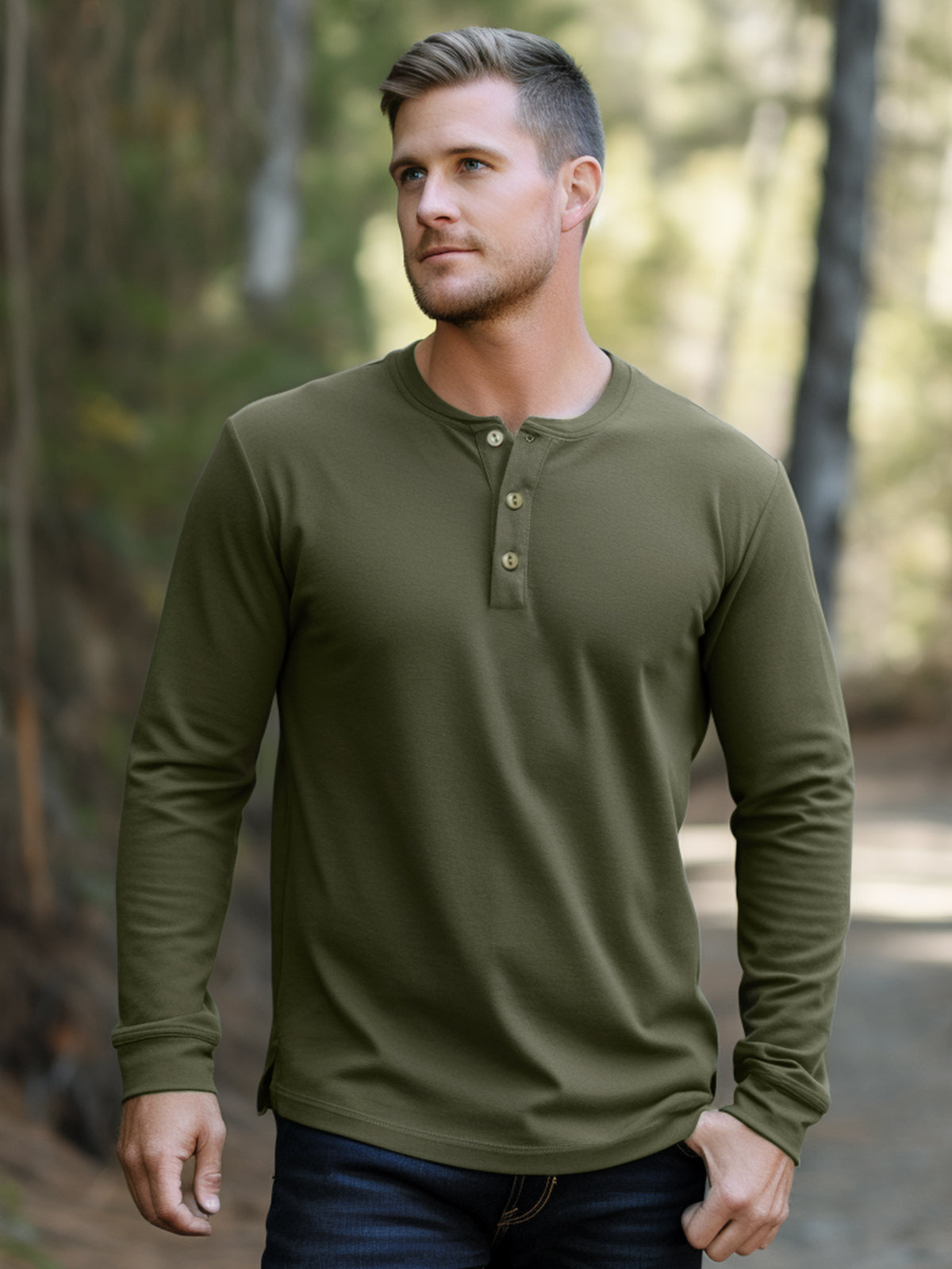 M's Classic Cotton long Sleeve Henley Shirt | Ahaselected
