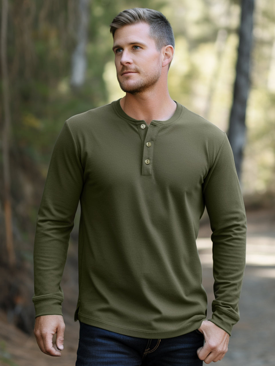 M's Classic Cotton long Sleeve Henley Shirt Ahaselected