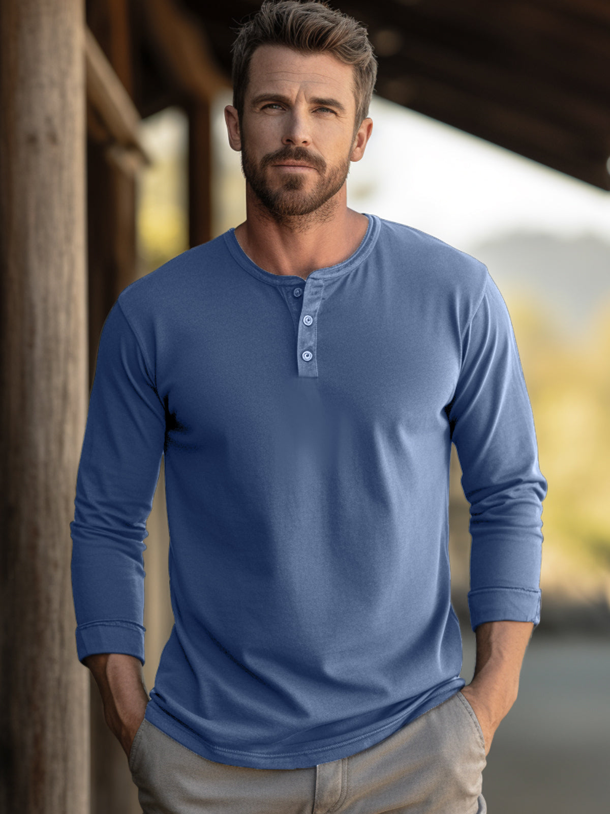 M's Classic Cotton long Sleeve Henley Shirt | Ahaselected