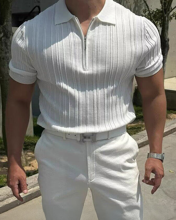 Half Zip Polo Knitted Short Sleeves New - Ahaselected