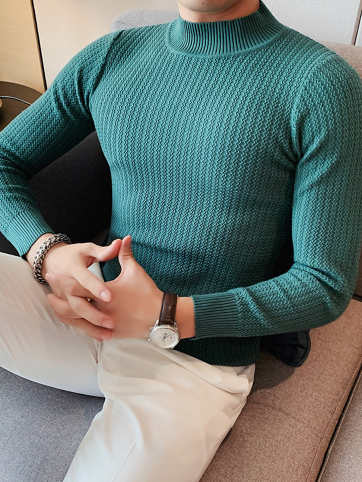 Mock-Neck Texture Baselayer Sweater - Ahaselected