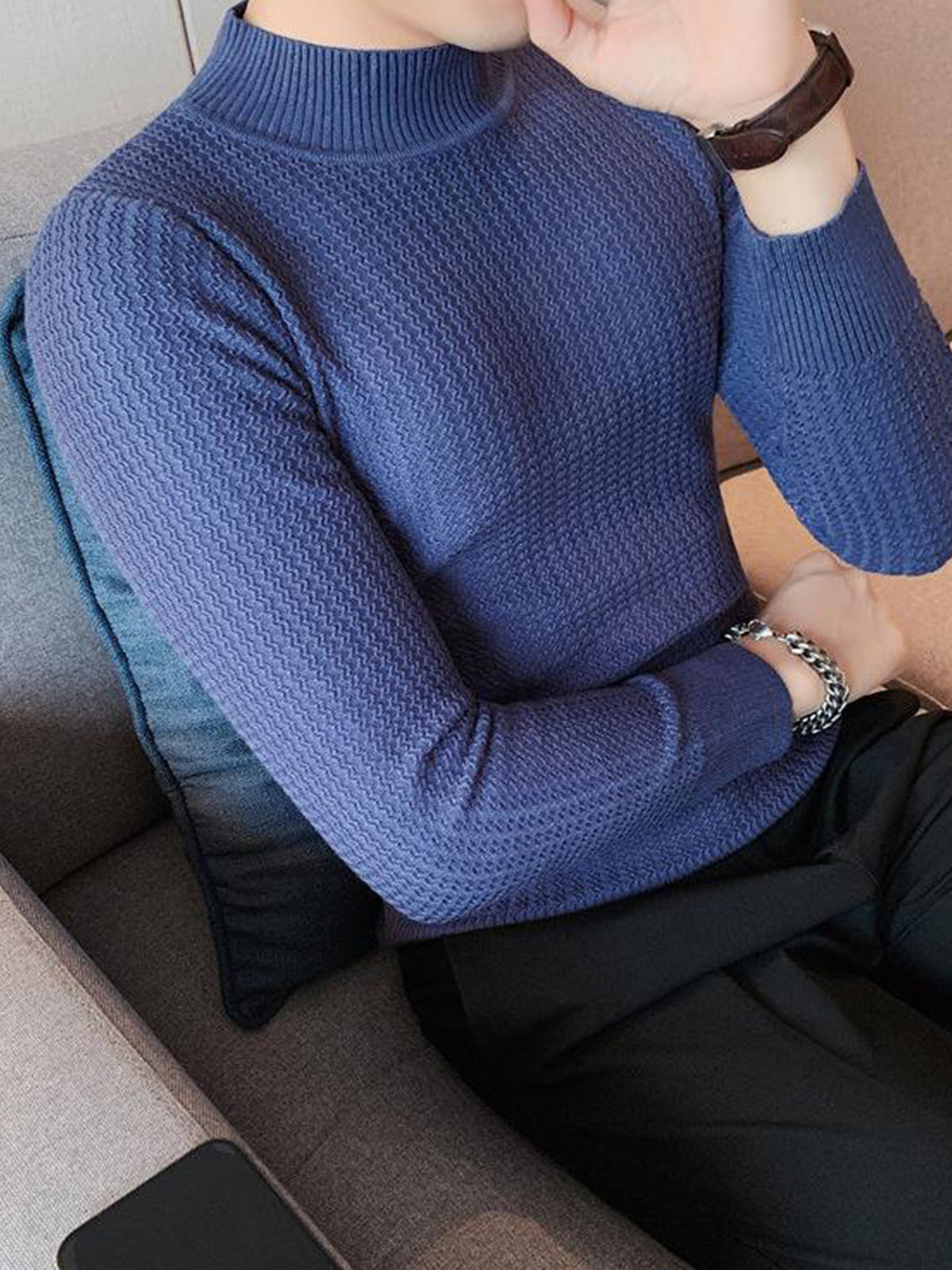 Mock-Neck Texture Baselayer Sweater - Ahaselected