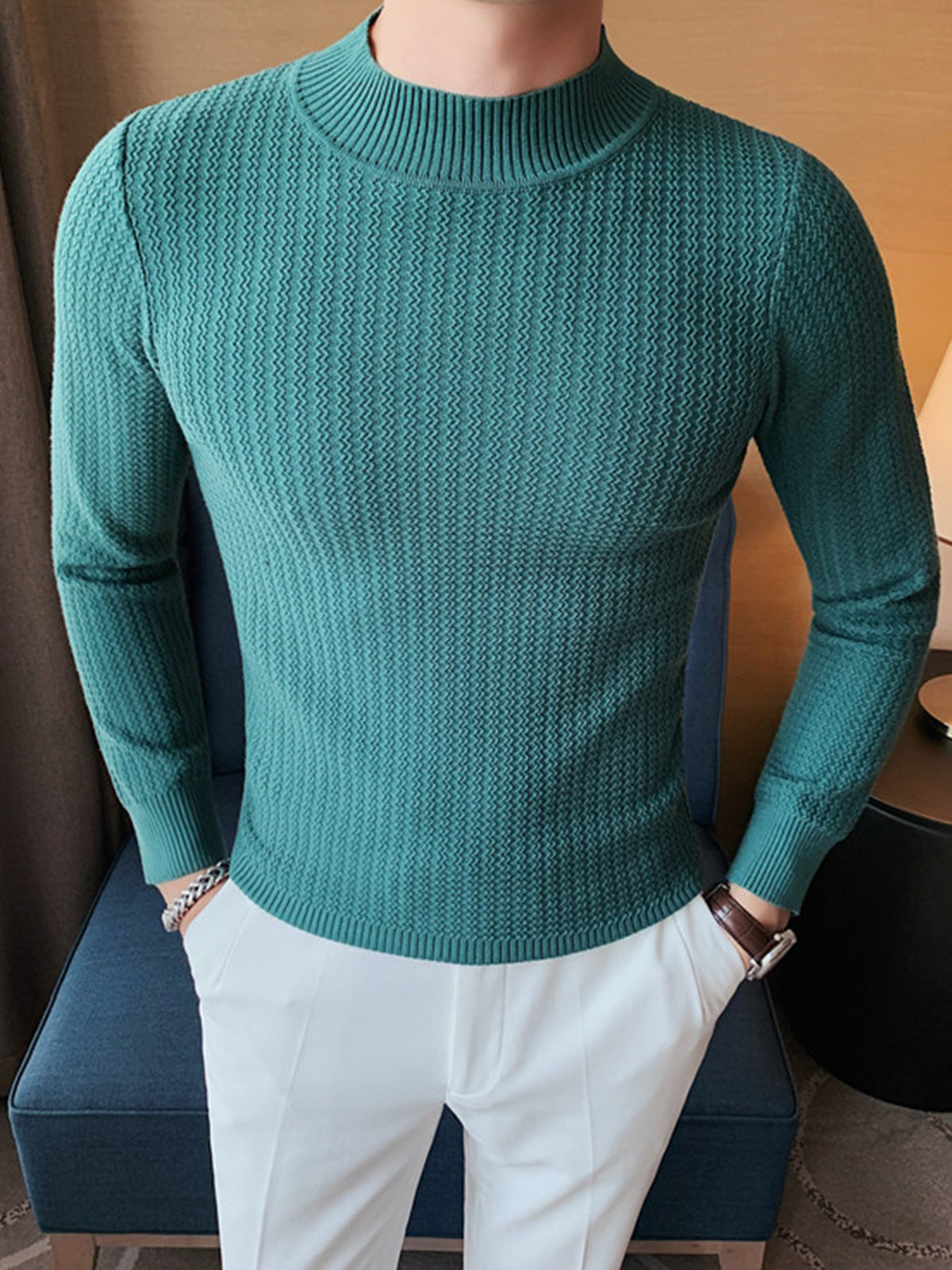 Mock-Neck Texture Baselayer Sweater - Ahaselected