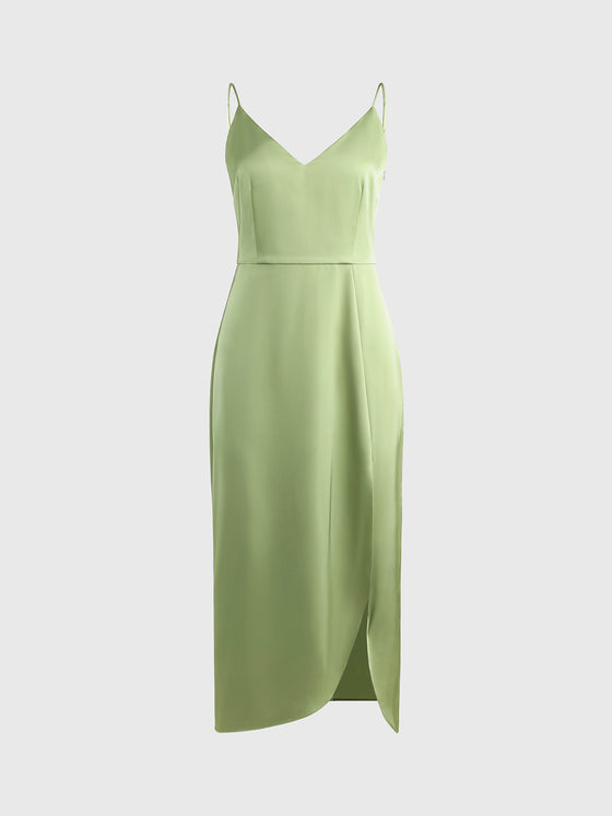 Elegant V Neck Silk Midi Graduation Dress - Ahaselected