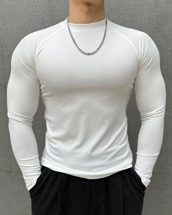 Ribbed Shoulder Cut Crew Neck Long Sleeve New - Ahaselected
